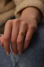 Orange Stone & CZ Diamond Silver Ring