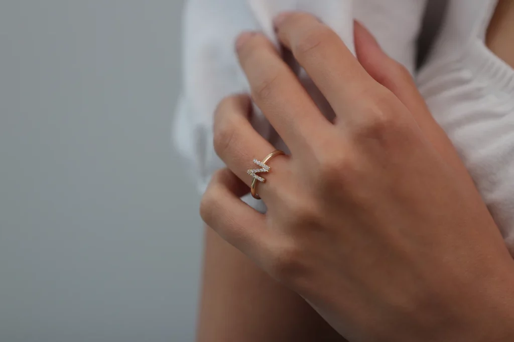 Initial Letter Diamond Silver Ring