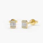 Tiny Baguette Diamond Stud Silver Earrings
