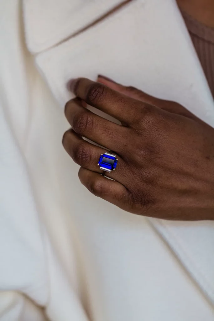 5.75 Carat Emerald Cut Diamond Silver Ring