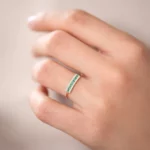 Baguette Emerald and Diamonds Silver Ring