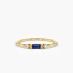 Baguette Blue Lab Sapphire with Cz Diamond Silver Ring