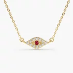 CZ Diamond and Lab Ruby Evil Eye Silver Necklace