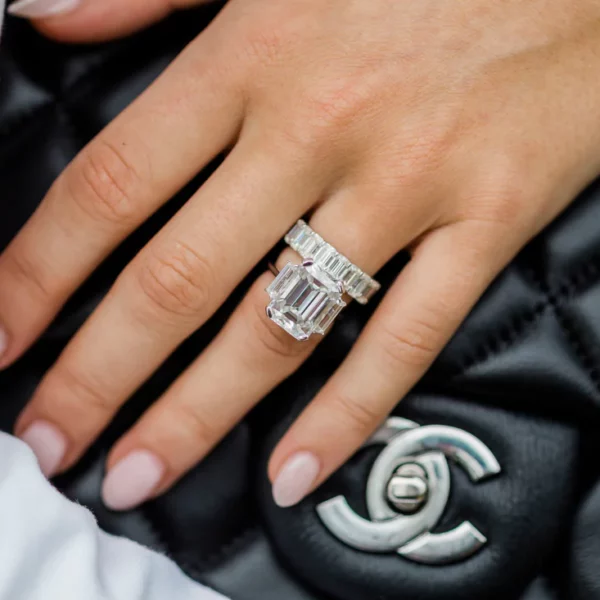 9 Carat Emerald Cut Diamond Silver Ring