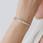 Cuban Baguettes Round Cz Brilliant Micro Pave Bangle Silver Bracelet