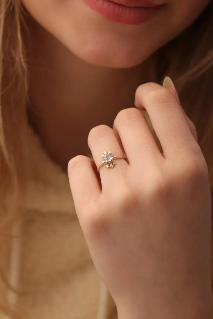 Blue Stone & CZ Diamond Silver Ring