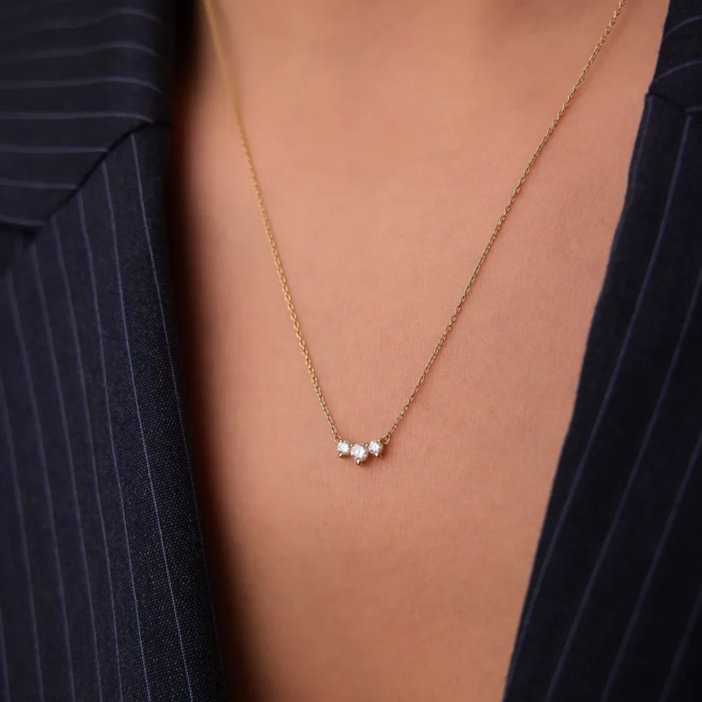 Silver Classic Trio Diamond Necklace
