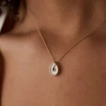 Swarish Jewels Teardrop Shape Baguette Round Diamond Statement Silver Necklace - Image 3
