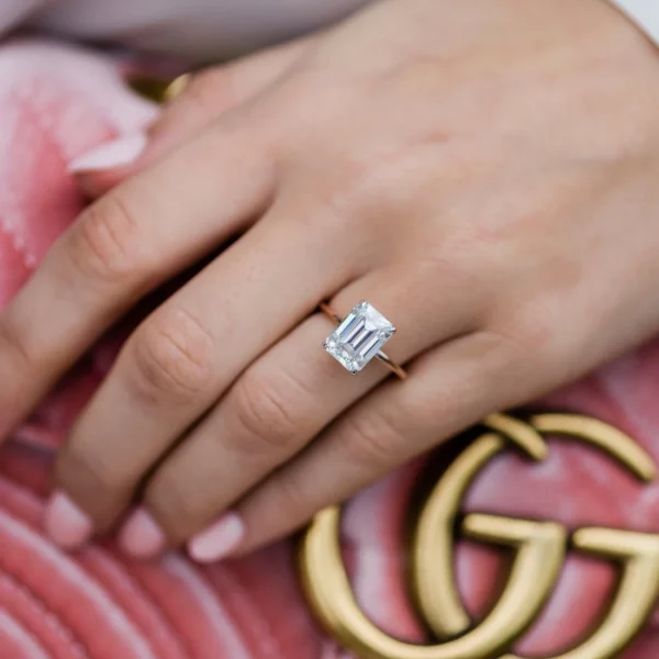 3.8 Carat Emerald Cut Diamond Silver Ring