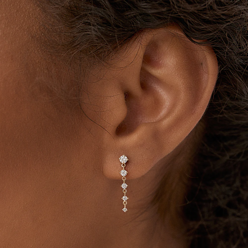 Swarish Jewels Dangling 4 Prong Diamond Drop Silver Earrings