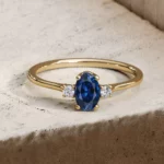 Oval Shape Sapphire and Diamond 3 Stone Silver Ring