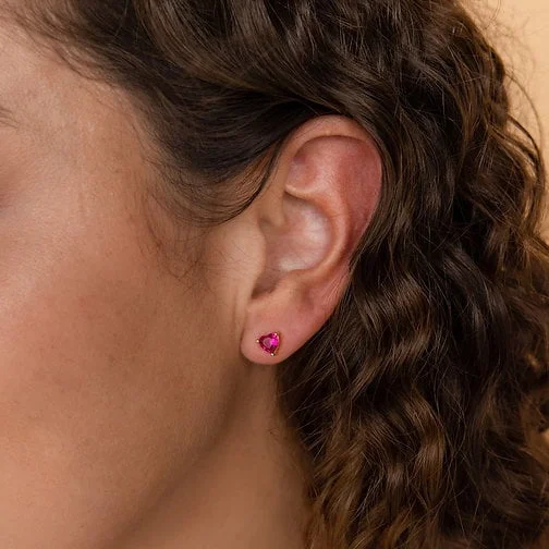 Lab Ruby Heart Silver Earrings
