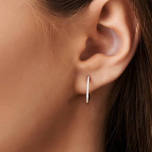 Medium Diamond Hoop Silver Earrings