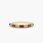 Baguette Ruby and Diamond Silver Ring