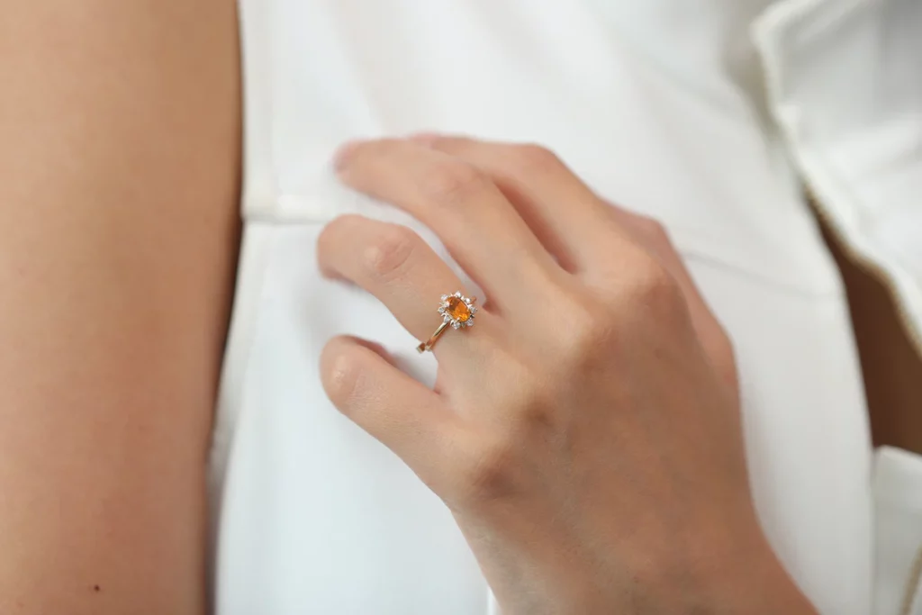 Orange Stone Silver Ring