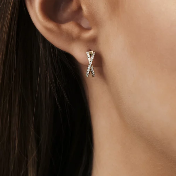 Solid Gold Criss Cross Pave Diamond Silver Earrings
