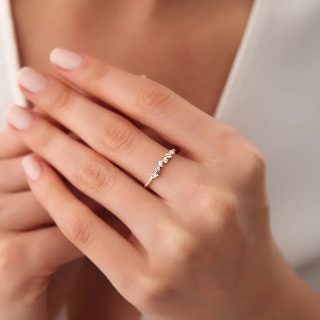 Asymmetrical Baguette and Round Diamond Wedding Ring