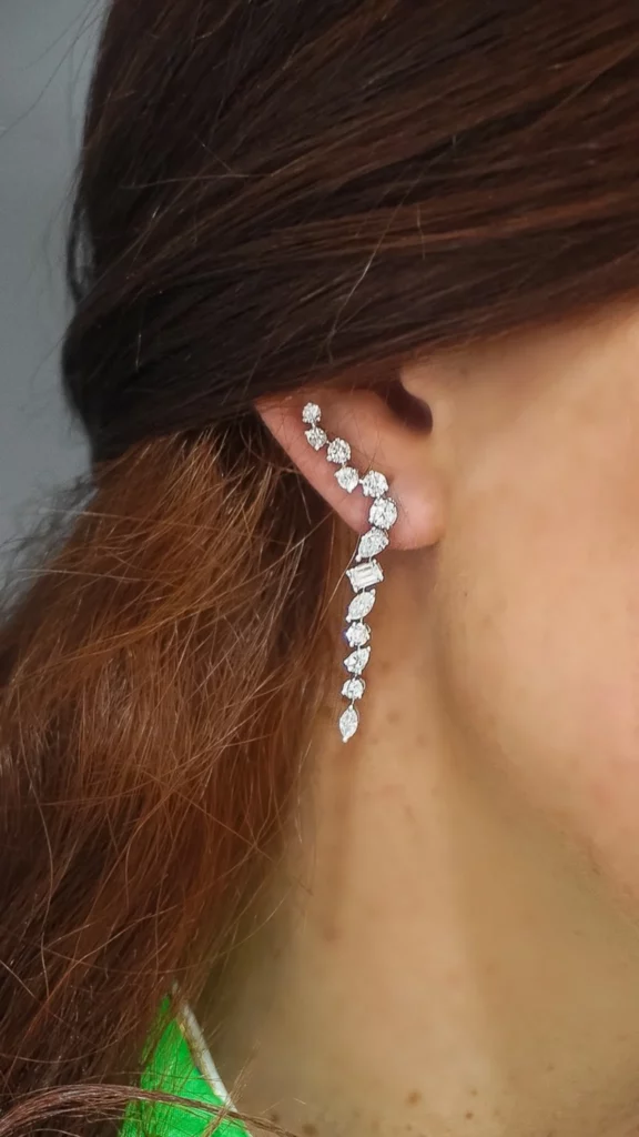 Multishape Diamond Silver Drop Earrings
