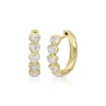 Bezel Heart Diamond Silver Hoops
