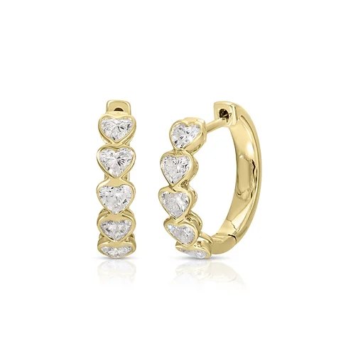 Bezel Heart Diamond Silver Hoops