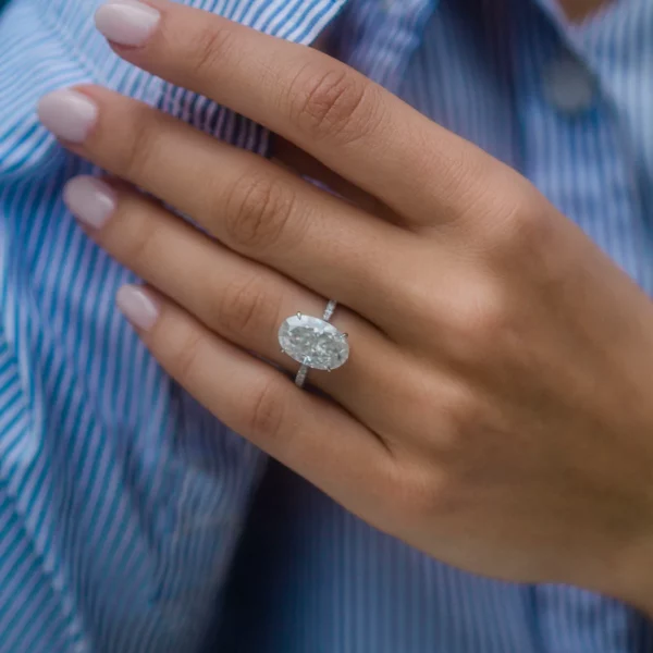 7.75 Carat Oval Cut Diamond Silver Ring