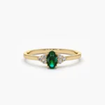 Oval Emerald and Diamond Silver Ring