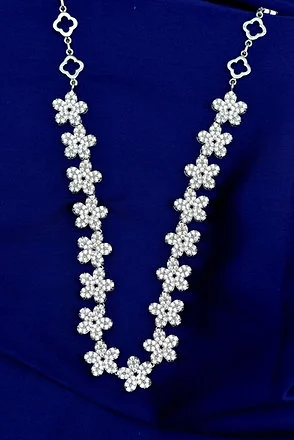 Swarish Jewels 925 Sterling Silver Flower Diamond Necklace Set