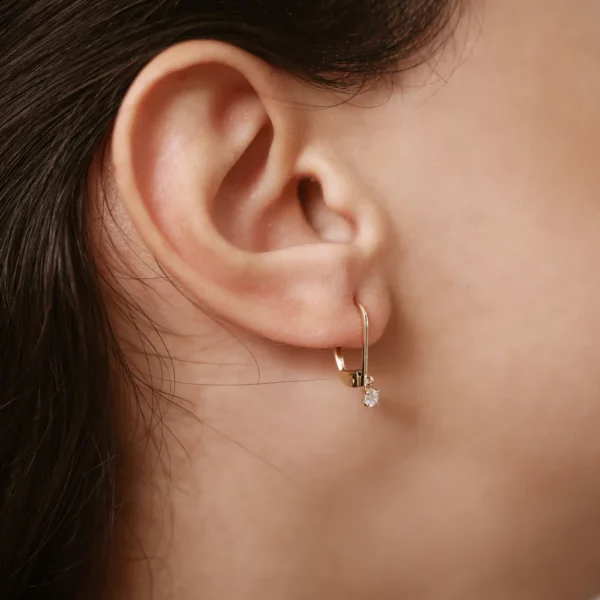 Lever Back Prong Setting Diamond Silver Earrings