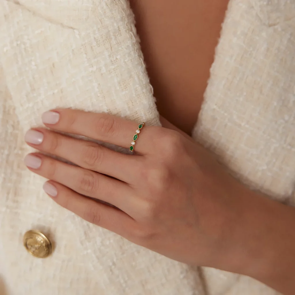 Shared Prong Half Eternity Baguette Diamond Silver Ring