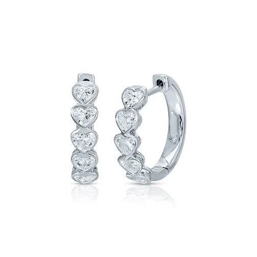 Swarish Jewels Bezel Heart Diamond Silver Hoops - Image 4
