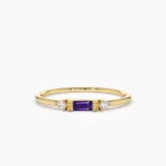 Baguette Amethyst With Diamond Silver Ring