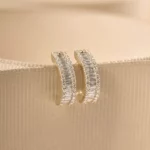 Baguette and Round Diamond Micro Pave Silver Earrings