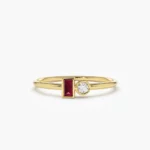 Baguette Ruby and Diamond Silver Ring