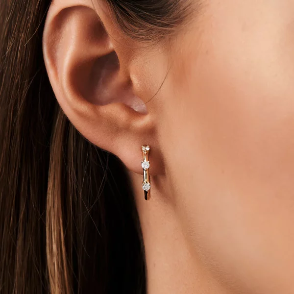 Prong Setting Diamond Hoop Silver Earrings