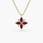 Marquise Lab Ruby and CZ Diamond Silver Pendant