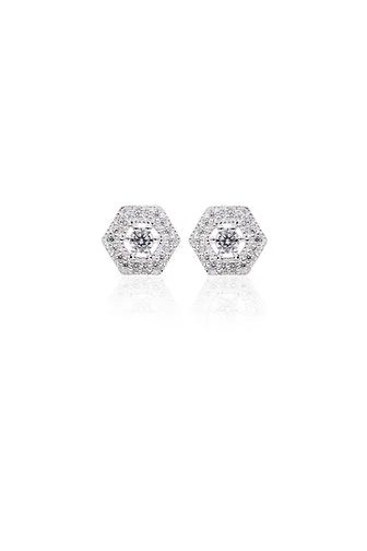 925 Sterling Silver Hexagon Stud Earrings