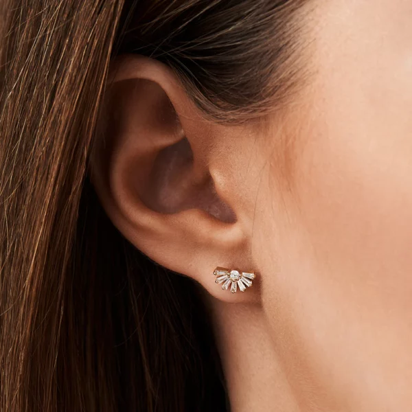 Half Round Tapered Baguette Diamond Silver Studs