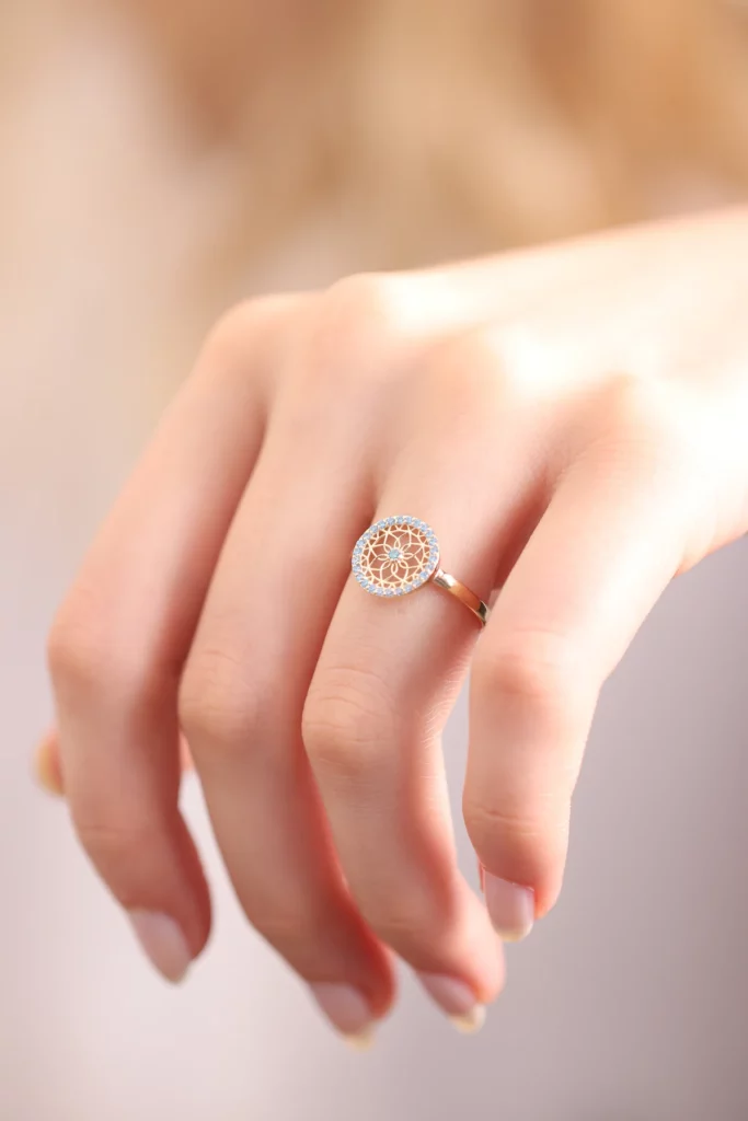 Dream Catcher Blue Stone CZ Diamond Silver Ring
