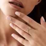 Swarish Jewels Baguette and Round Diamond Illusion Setting Statement Silver Ring