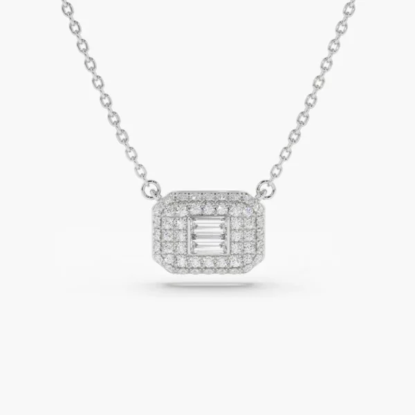 Baguette Diamond with Pave Diamond Silver Necklace