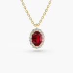 Oval Cut Ruby Halo Diamond Necklace