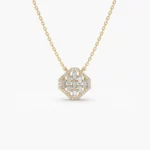 Baguette Diamond Necklace in Halo Silver Setting