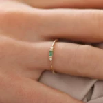 Baguette Lab Emerald with Diamond Silver Ring