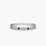 Sapphire Art Deco Wedding Silver Ring Band