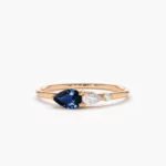 Pear Shape Lab Sapphire with Pear Shape Diamond Silver Ring