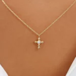 Tiny Ball Diamond Cross Silver Necklace