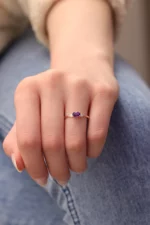 Purple Stone & CZ Diamond Silver Ring