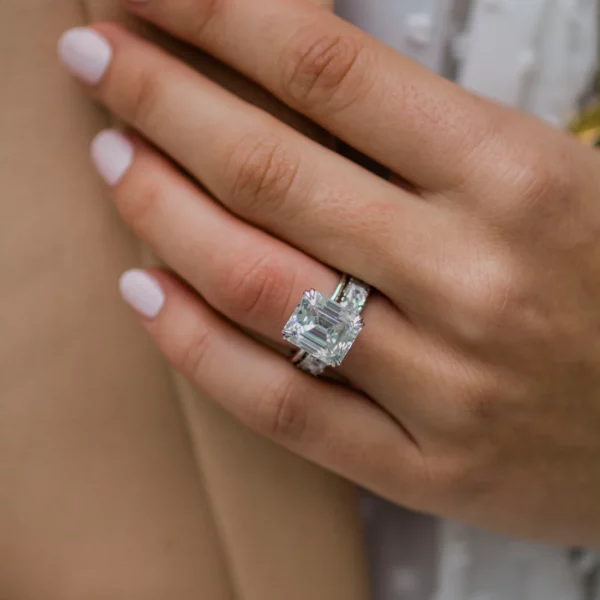 7.7 Carat Asscher Cut Diamond Silver Ring