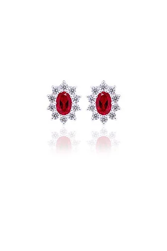 925 Sterling Silver Oval Cut Ruby Stud