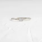 Bezel Stacking Silver Ring with Emerald Cut Diamond